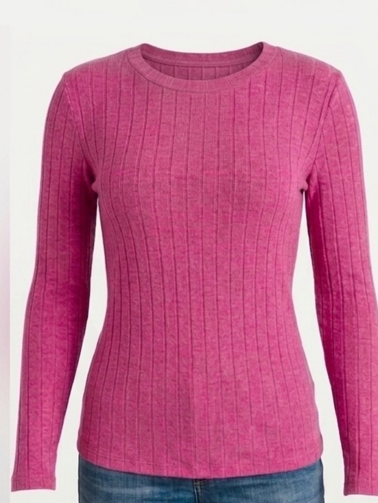 Staccato Sweaters - 🌷 Staccato Vibrant Pink Ribbed Crew Neck Sweater